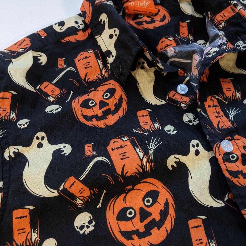 Beistle Creepy Co Shirt Halloween Ghost Pumpkin Tombstone Skull rare Mens XS